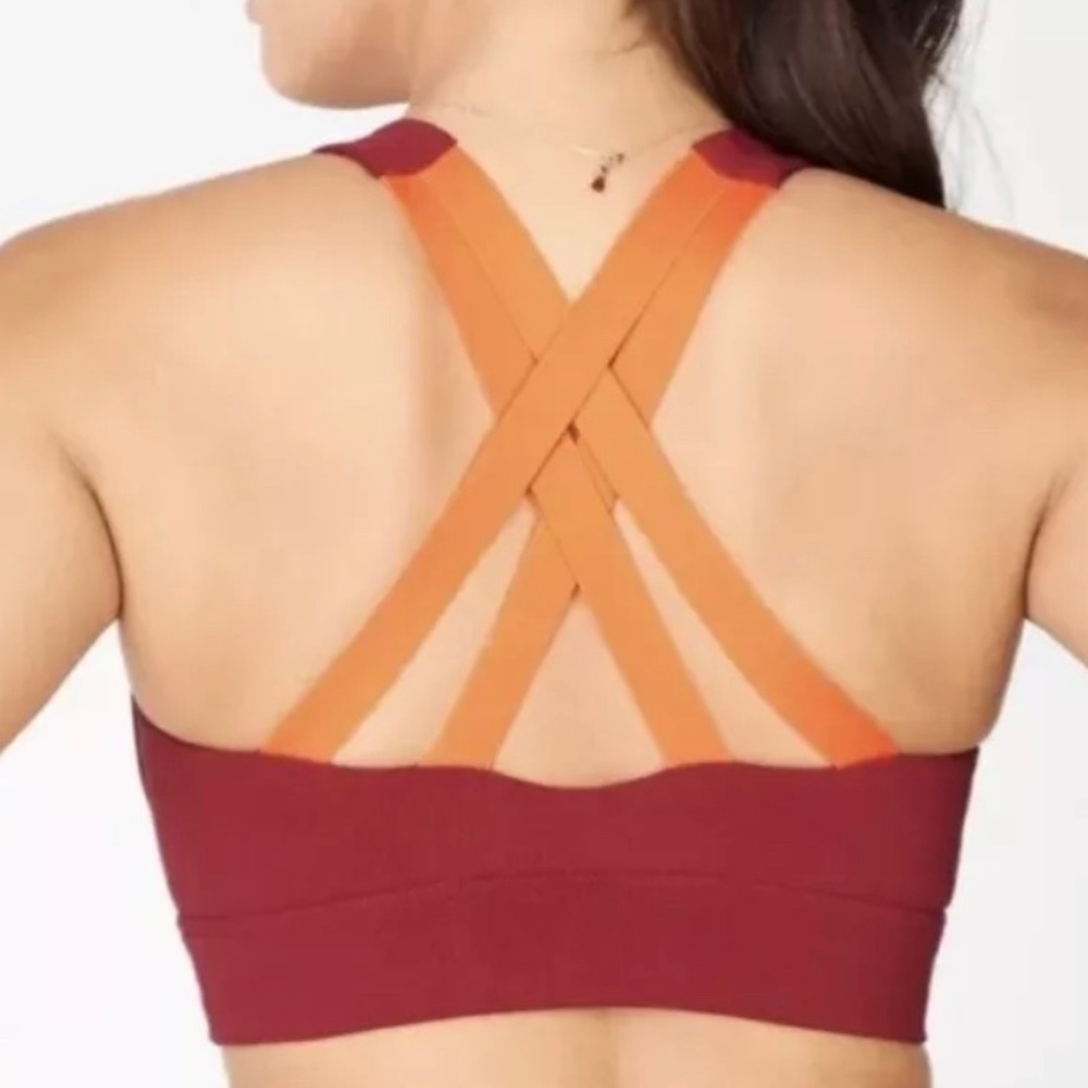 NEW Fabletics Freya SculptKnit® Sports Bra $59 Maroon/Orange - Size XS NWT